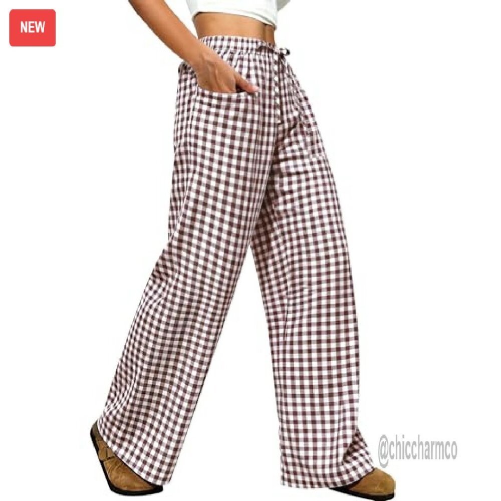 Wide Leg Lounge Pants with Pockets Drawstring Waist 100% Rayon - Picture 3 of 8